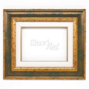 Cornice Rovescia oro gola verde</br> Passepartout M avorio filo oro