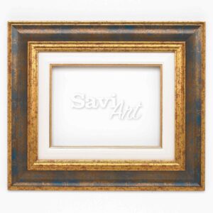 Cornice Rovescia oro gola blu</br> Passepartout M avorio filo oro