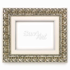 Cornice Perugina argento lavorato</br> Passepartout M avorio filo argento